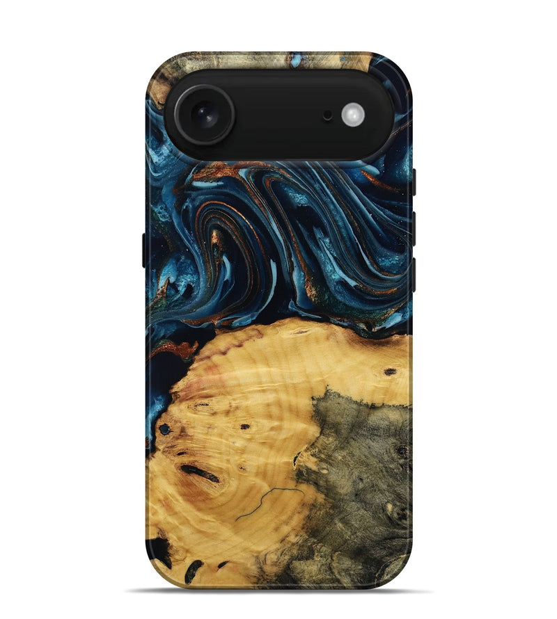 iPhone 17 Air Wood Live Edge Phone Case - Mammie (Teal & Gold, 806055)