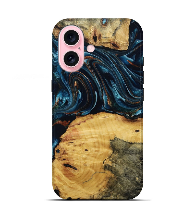 iPhone 17 Wood Live Edge Phone Case - Mammie (Teal & Gold, 806055)