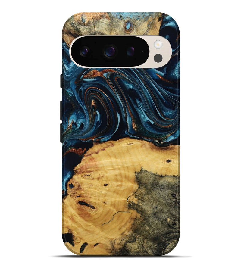 Pixel 10 Pro XL Wood Live Edge Phone Case - Mammie (Teal & Gold, 806055)