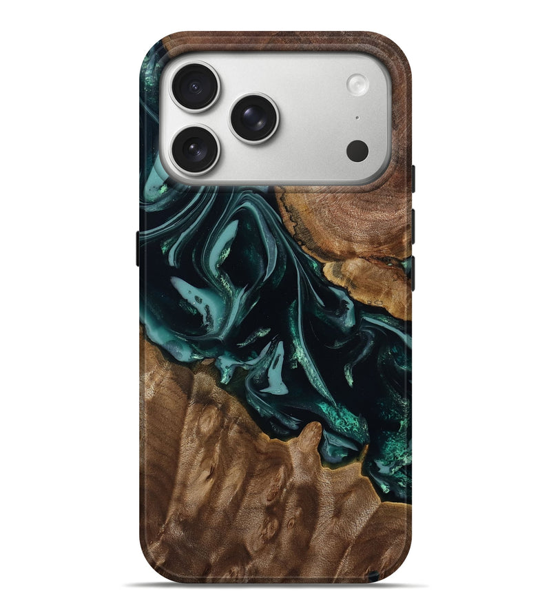 iPhone 17 Pro Max Wood Live Edge Phone Case - Kaley (Green, 806065)