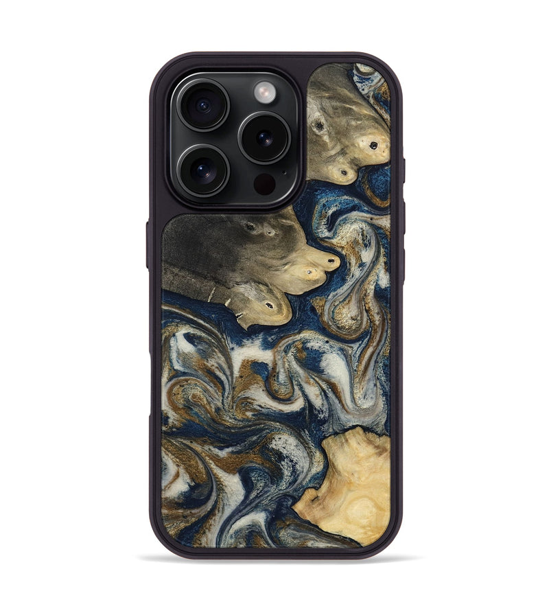 iPhone 16 Pro Wood Phone Case - Willard (Teal & Gold, 806094)