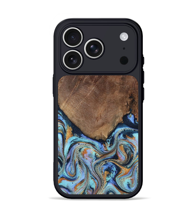 iPhone 17 Pro Wood Phone Case - Malvina (Teal & Gold, 806096)