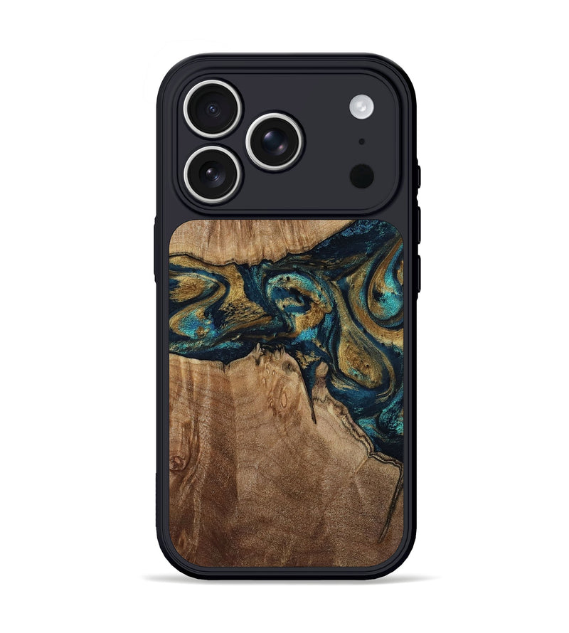 iPhone 17 Pro Wood Phone Case - Lilian (Teal & Gold, 806097)