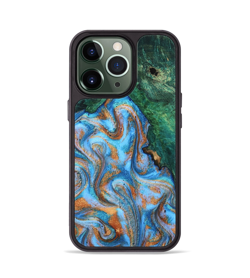 iPhone 13 Pro Wood Phone Case - Unique (Teal & Gold, 806098)