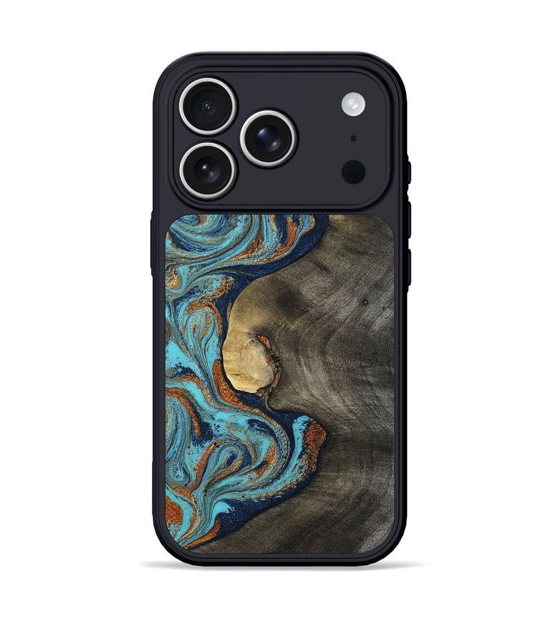 iPhone 17 Pro Wood Phone Case - Kari (Teal & Gold, 806417)