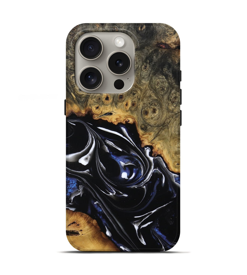 iPhone 16 Pro Wood Live Edge Phone Case - Amber (Blue, 806504)