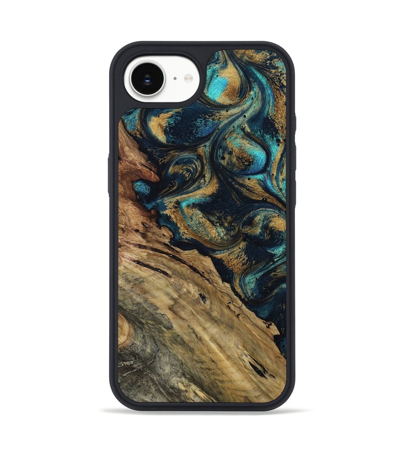 iPhone 16e Wood Phone Case - Khari (Teal & Gold, 806624)