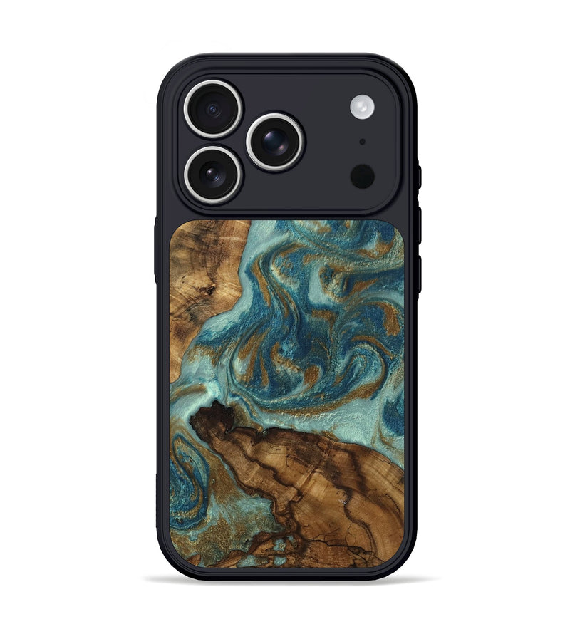 iPhone 17 Pro Wood Phone Case - Hanna (Teal & Gold, 806625)