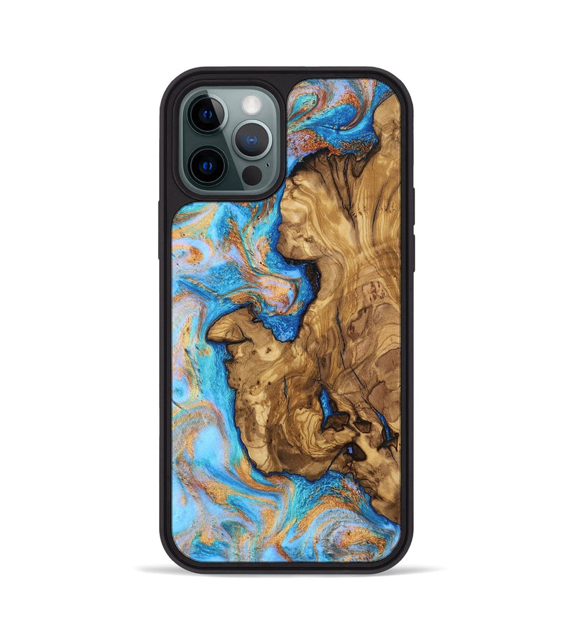 iPhone 12 Pro Wood Phone Case - Emerson (Teal & Gold, 806626)