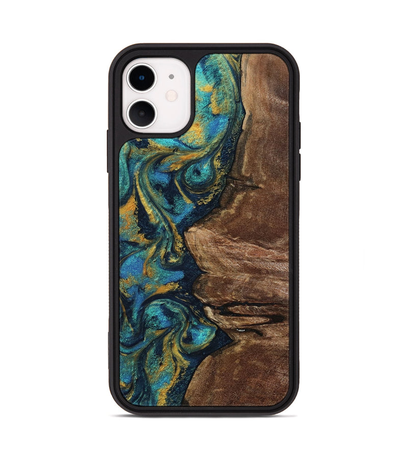 iPhone 11 Wood Phone Case - Jovanni (Teal & Gold, 806630)
