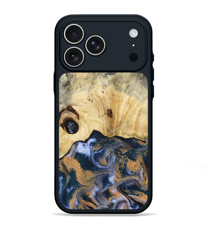 iPhone 17 Pro Max Wood Phone Case - Zhuri (Teal & Gold, 806631)