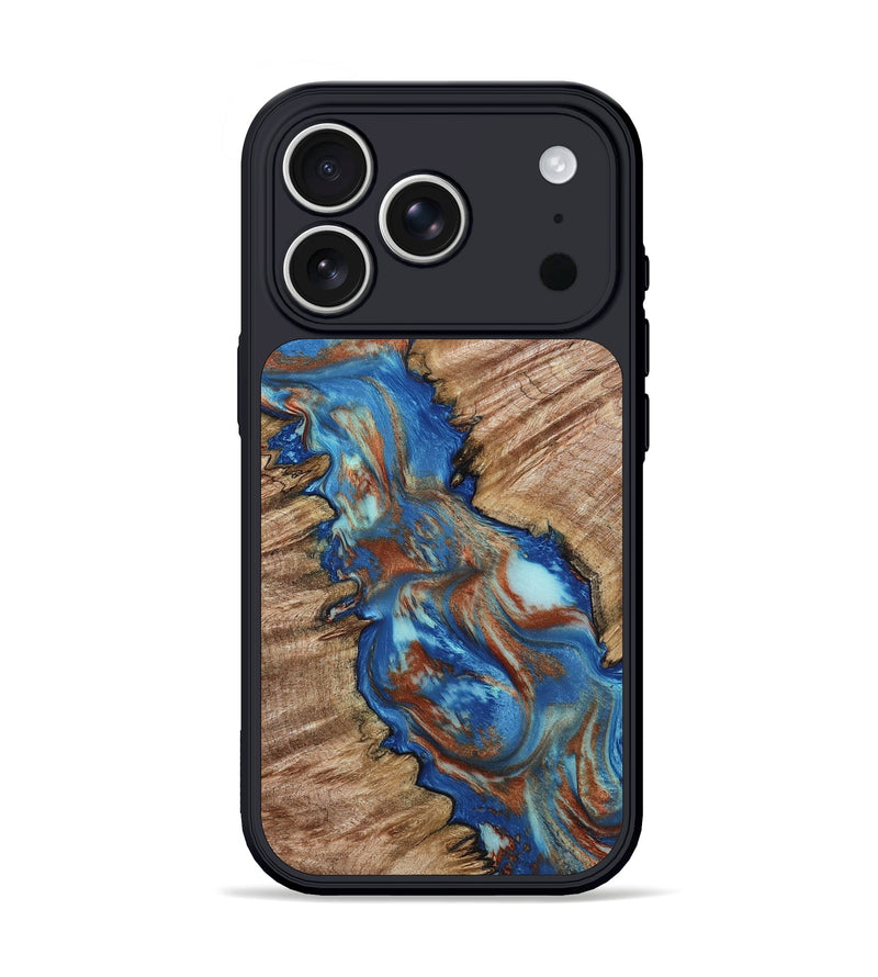 iPhone 17 Pro Wood Phone Case - Jaylon (Teal & Gold, 806639)