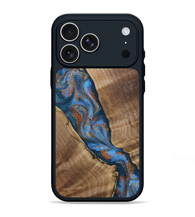 iPhone 17 Pro Max Wood Phone Case - Shirlee (Teal & Gold, 806640)