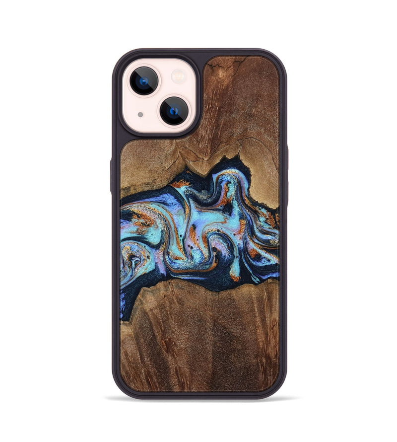 iPhone 14 Wood Phone Case - Moshe (Teal & Gold, 806642)