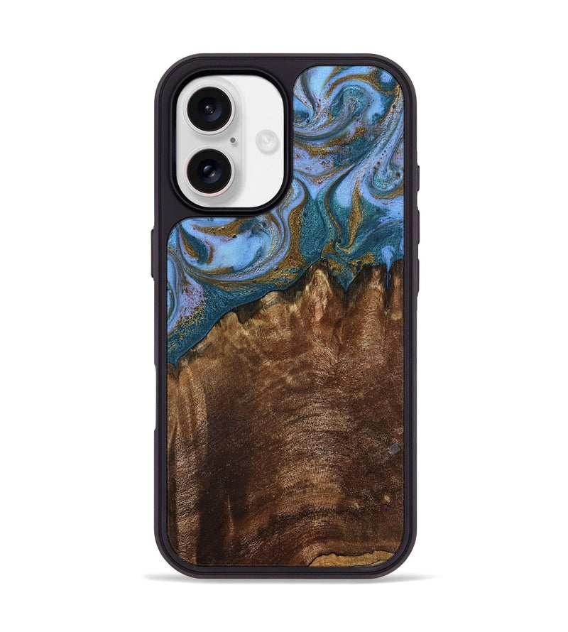 iPhone 17 Wood Phone Case - Amir (Teal & Gold, 806659)