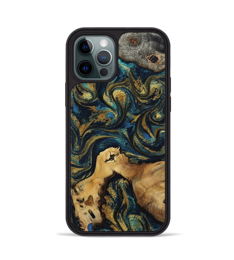 iPhone 12 Pro Wood Phone Case - Joretta (Teal & Gold, 806661)