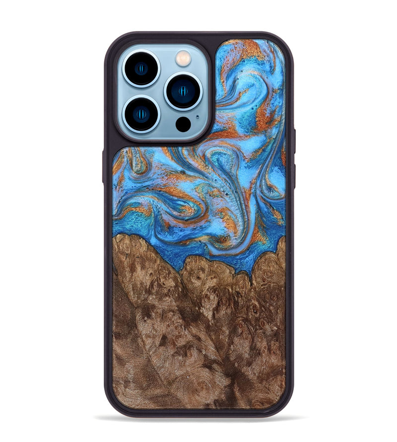 iPhone 14 Pro Max Wood Phone Case - Daryl (Teal & Gold, 806662)