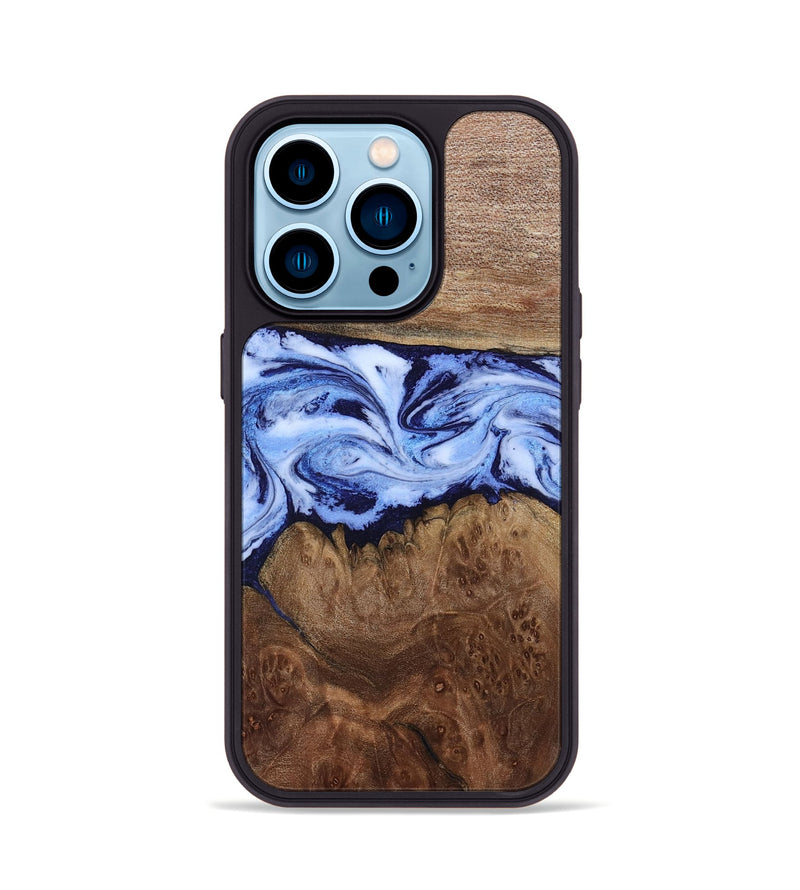 iPhone 14 Pro Wood Phone Case - Megan (Blue, 806722)