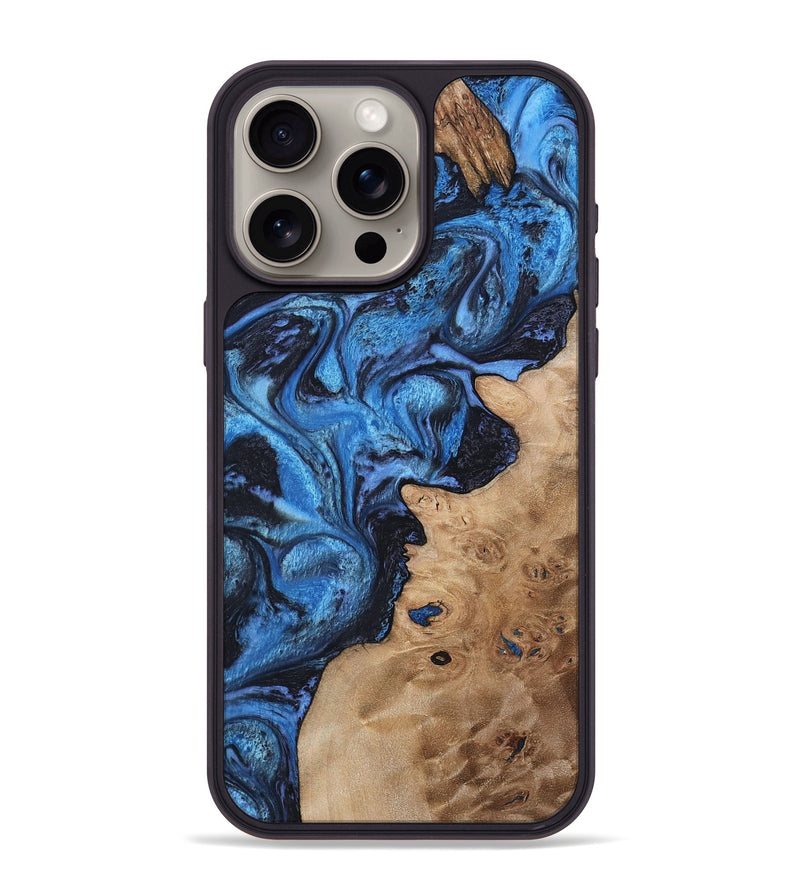 iPhone 15 Pro Max Wood Phone Case - Yetta (Blue, 806979)