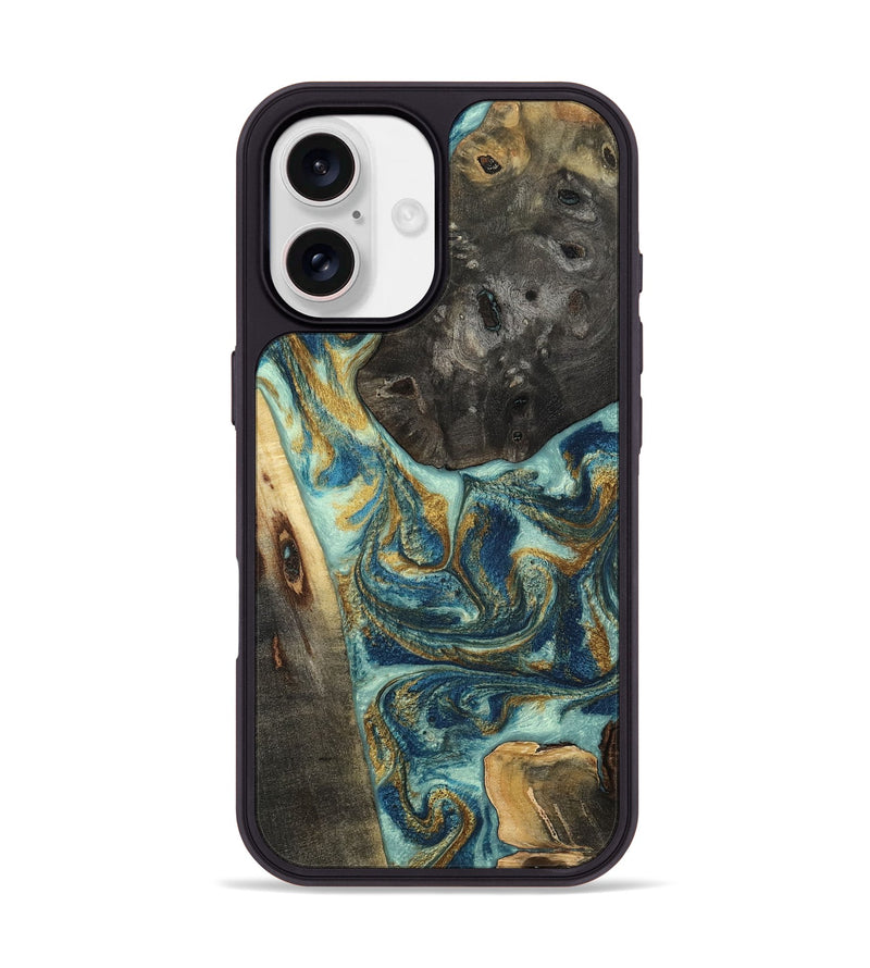 iPhone 17 Wood Phone Case - Caleigh (Teal & Gold, 807044)