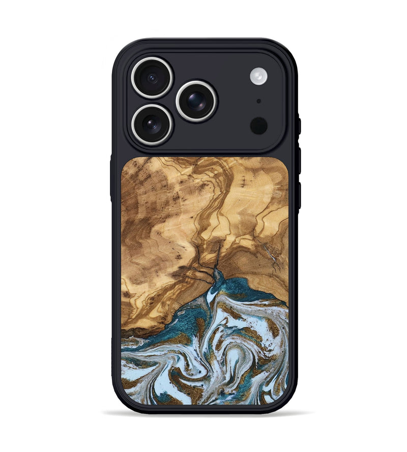 iPhone 17 Pro Wood Phone Case - Margot (Teal & Gold, 807046)