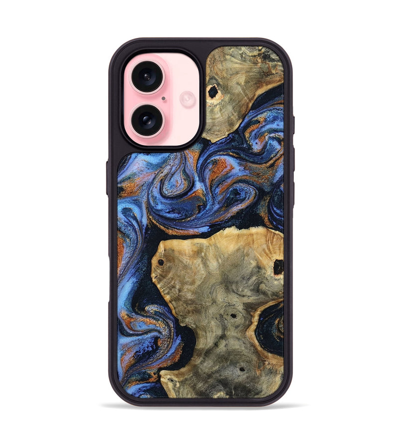 iPhone 16 Wood Phone Case - Axl (Teal & Gold, 807048)
