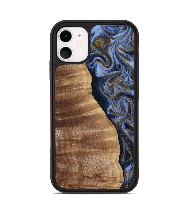 iPhone 11 Wood Phone Case - Devante (Teal & Gold, 807055)