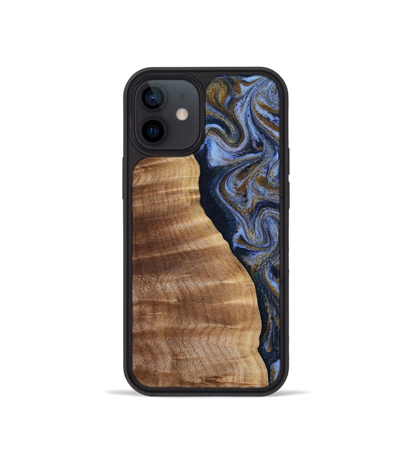 iPhone 12 mini Wood Phone Case - Devante (Teal & Gold, 807055)