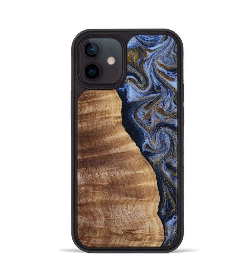 iPhone 12 Wood Phone Case - Devante (Teal & Gold, 807055)