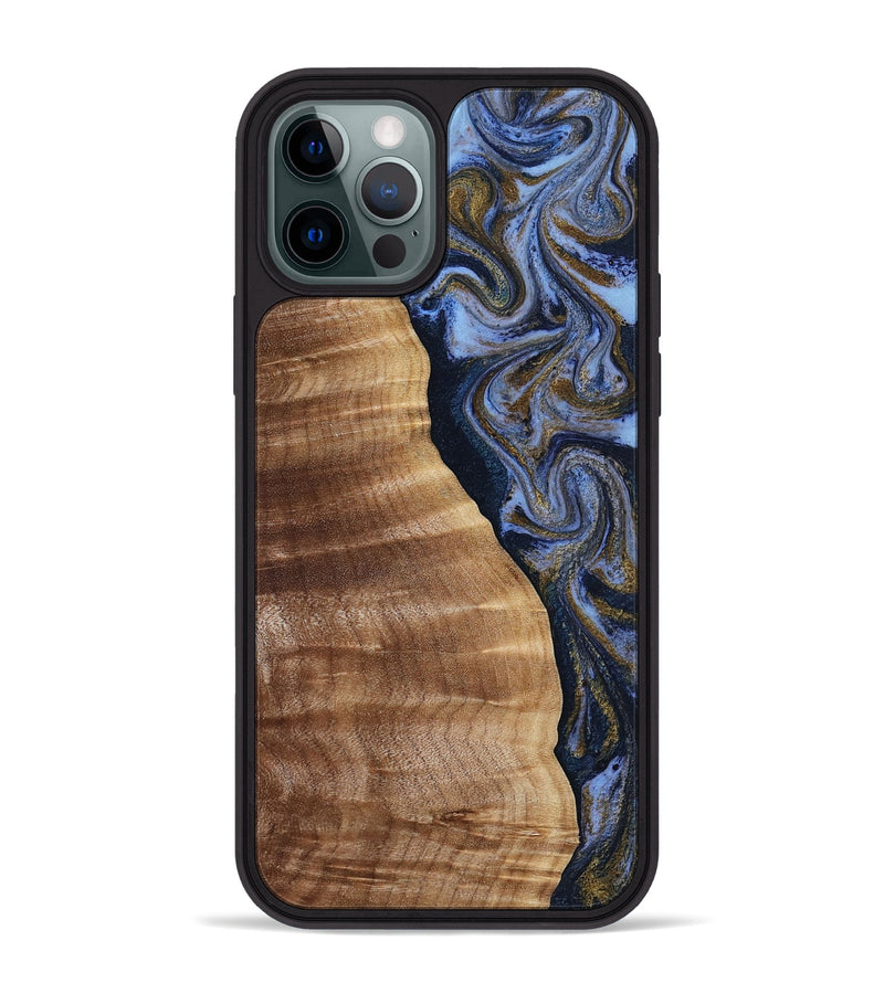 iPhone 12 Pro Max Wood Phone Case - Devante (Teal & Gold, 807055)