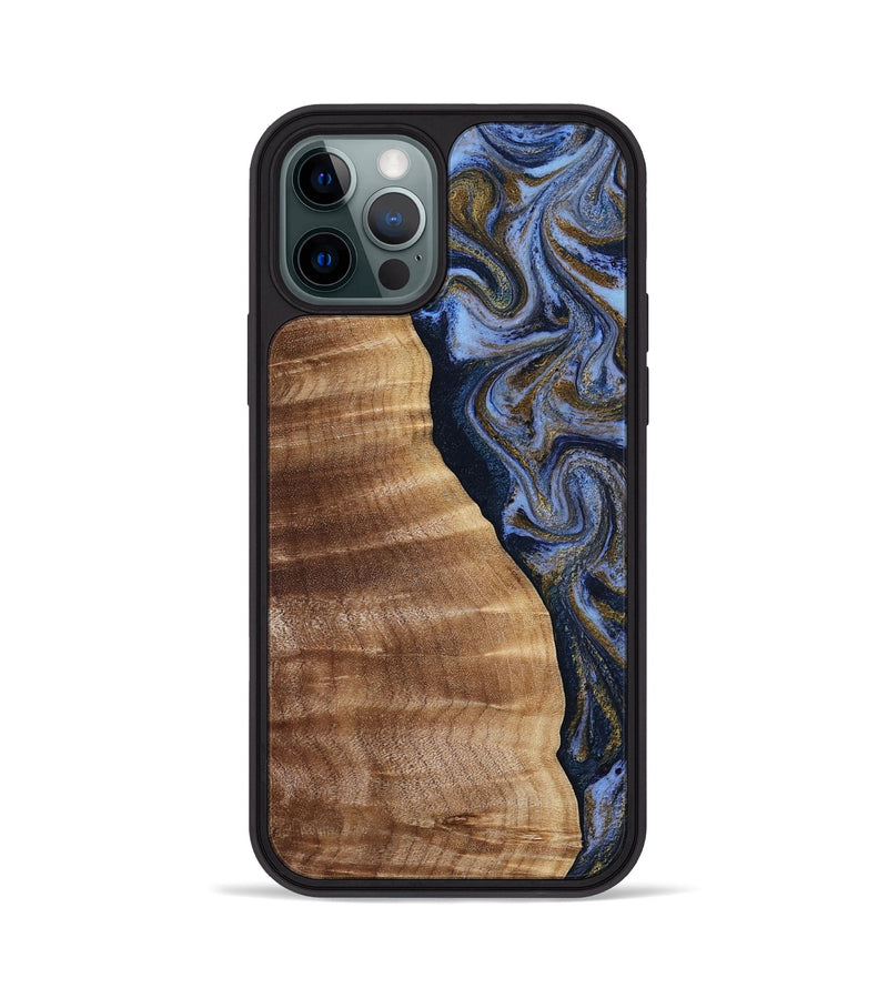 iPhone 12 Pro Wood Phone Case - Devante (Teal & Gold, 807055)