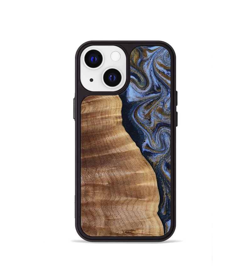 iPhone 13 mini Wood Phone Case - Devante (Teal & Gold, 807055)