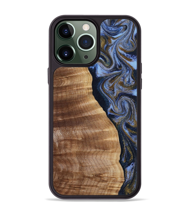 iPhone 13 Pro Max Wood Phone Case - Devante (Teal & Gold, 807055)