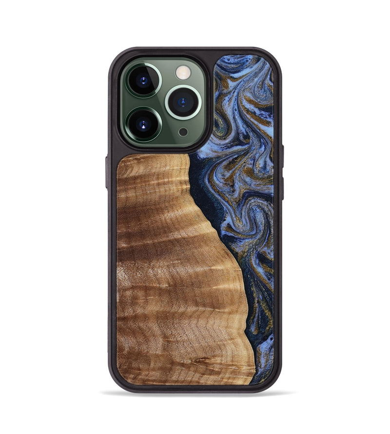 iPhone 13 Pro Wood Phone Case - Devante (Teal & Gold, 807055)