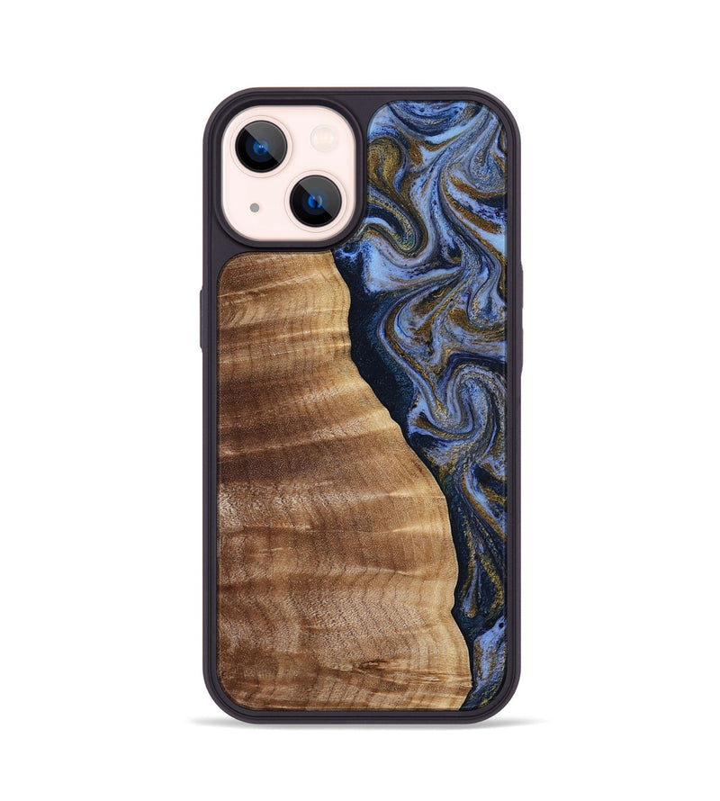 iPhone 14 Wood Phone Case - Devante (Teal & Gold, 807055)