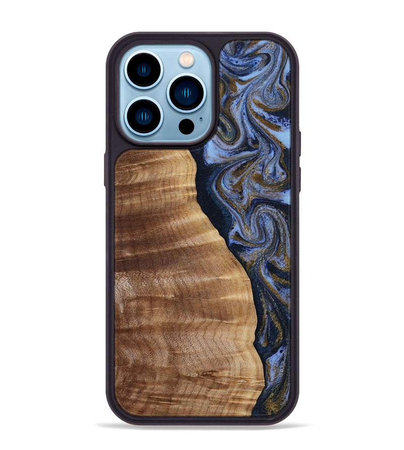 iPhone 14 Pro Max Wood Phone Case - Devante (Teal & Gold, 807055)