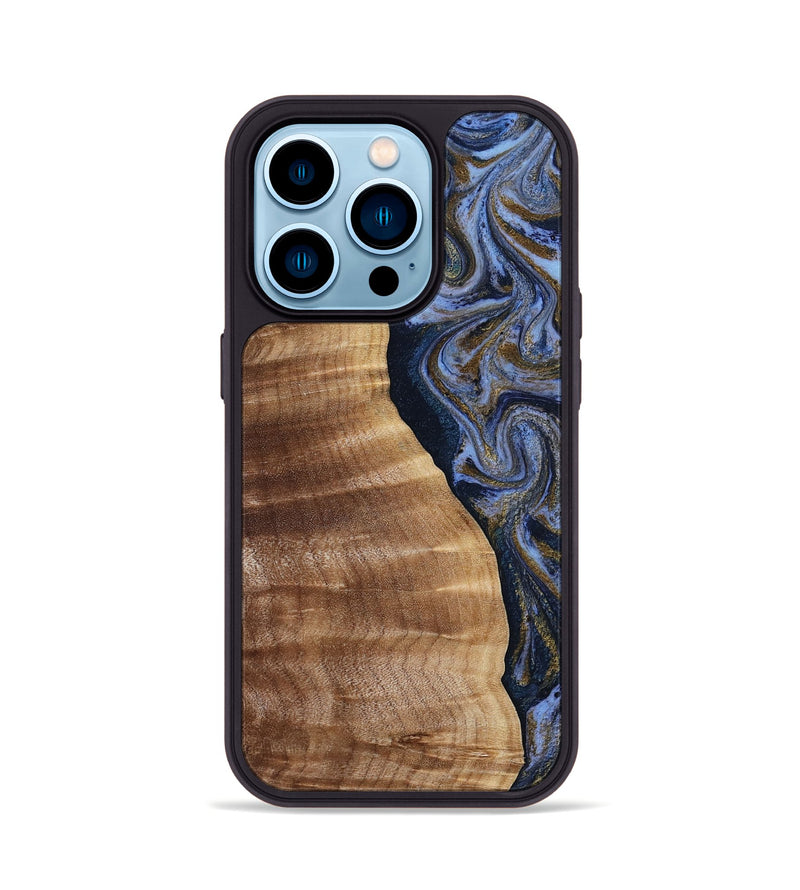 iPhone 14 Pro Wood Phone Case - Devante (Teal & Gold, 807055)