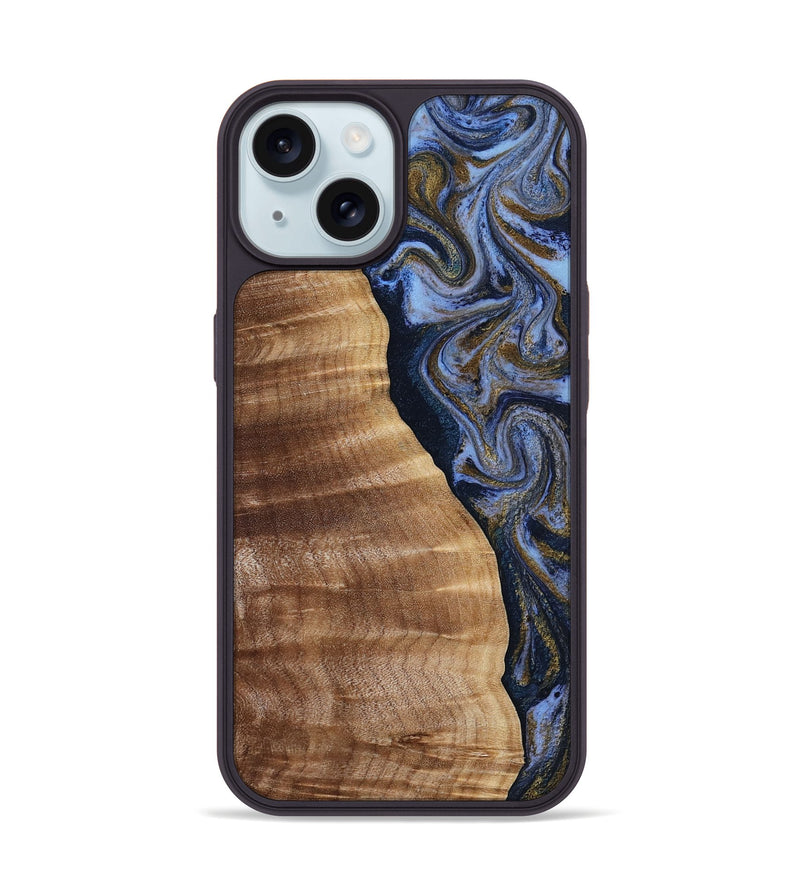 iPhone 15 Wood Phone Case - Devante (Teal & Gold, 807055)