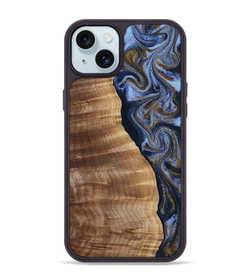 iPhone 15 Plus Wood Phone Case - Devante (Teal & Gold, 807055)