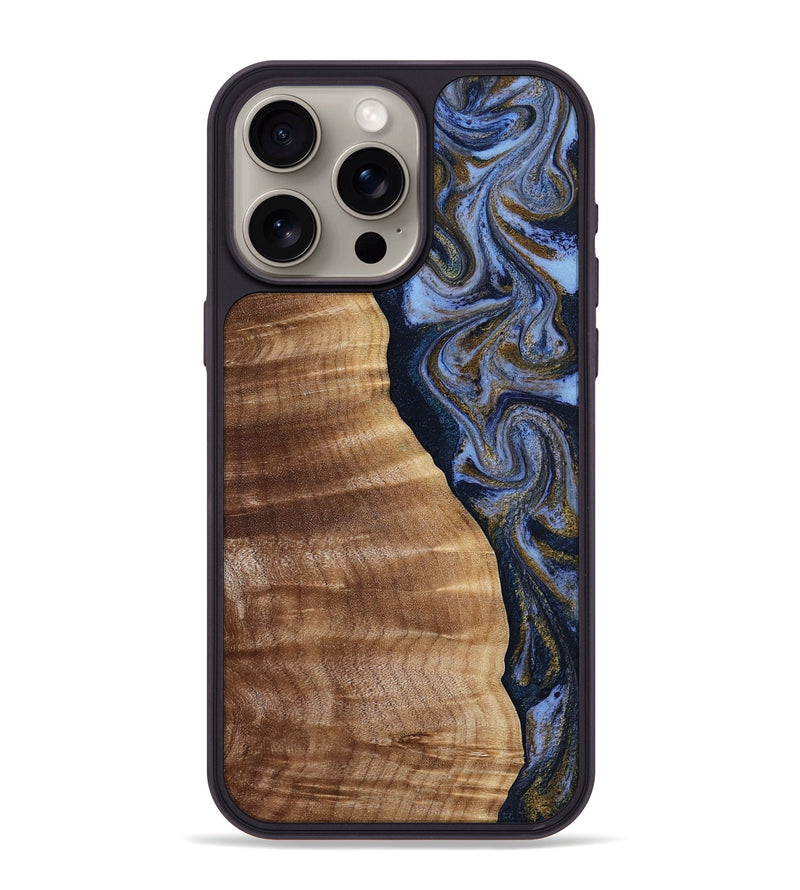 iPhone 15 Pro Max Wood Phone Case - Devante (Teal & Gold, 807055)