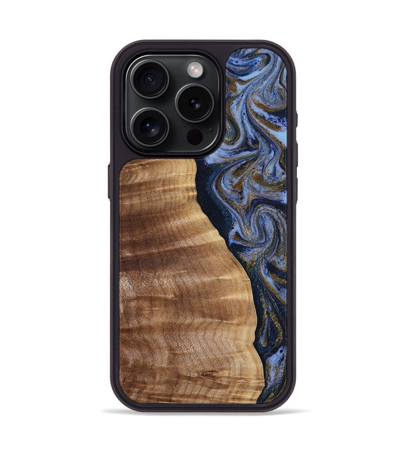 iPhone 15 Pro Wood Phone Case - Devante (Teal & Gold, 807055)