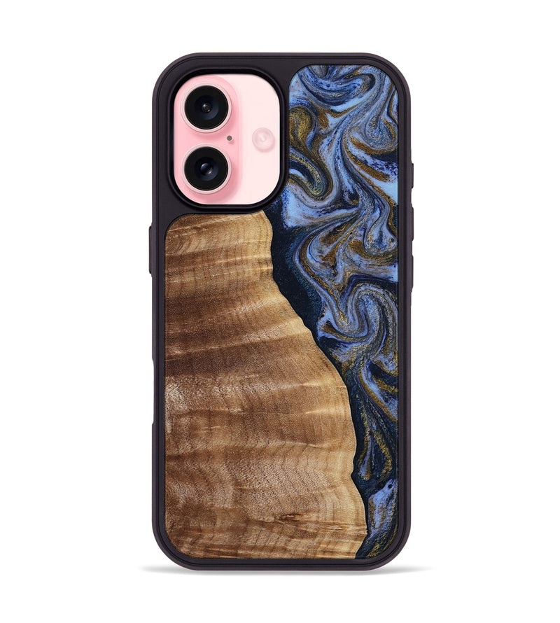 iPhone 16 Wood Phone Case - Devante (Teal & Gold, 807055)