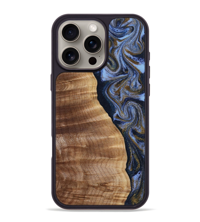 iPhone 16 Pro Max Wood Phone Case - Devante (Teal & Gold, 807055)
