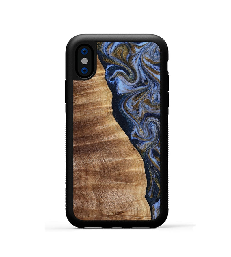 iPhone Xs Wood Phone Case - Devante (Teal & Gold, 807055)