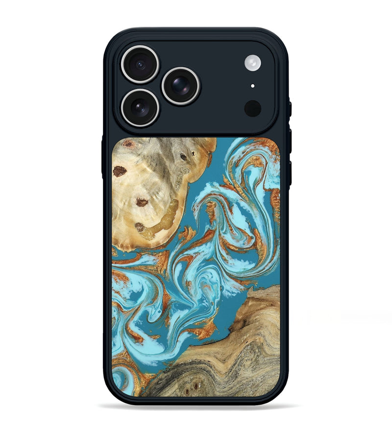 iPhone 17 Pro Max Wood Phone Case - Delma (Teal & Gold, 807056)