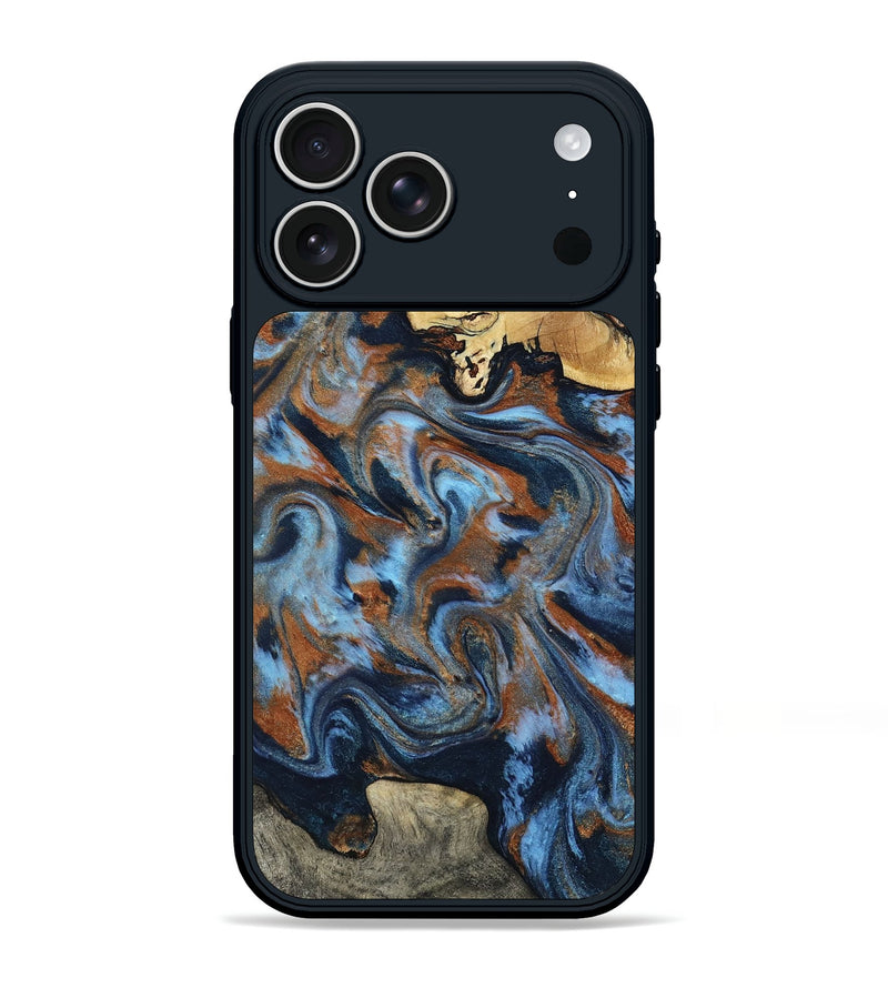 iPhone 17 Pro Max Wood Phone Case - Kaylyn (Teal & Gold, 807059)