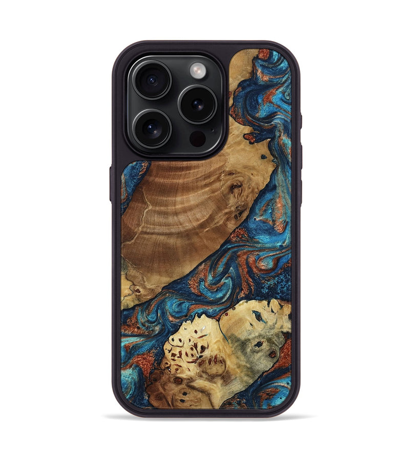 iPhone 15 Pro Wood Phone Case - Mazie (Teal & Gold, 807076)