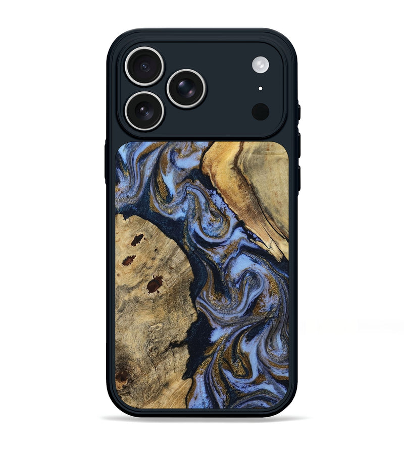 iPhone 17 Pro Max Wood Phone Case - Miya (Teal & Gold, 807077)