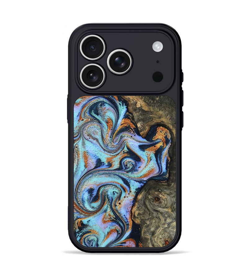 iPhone 17 Pro Wood Phone Case - Ward (Teal & Gold, 807080)