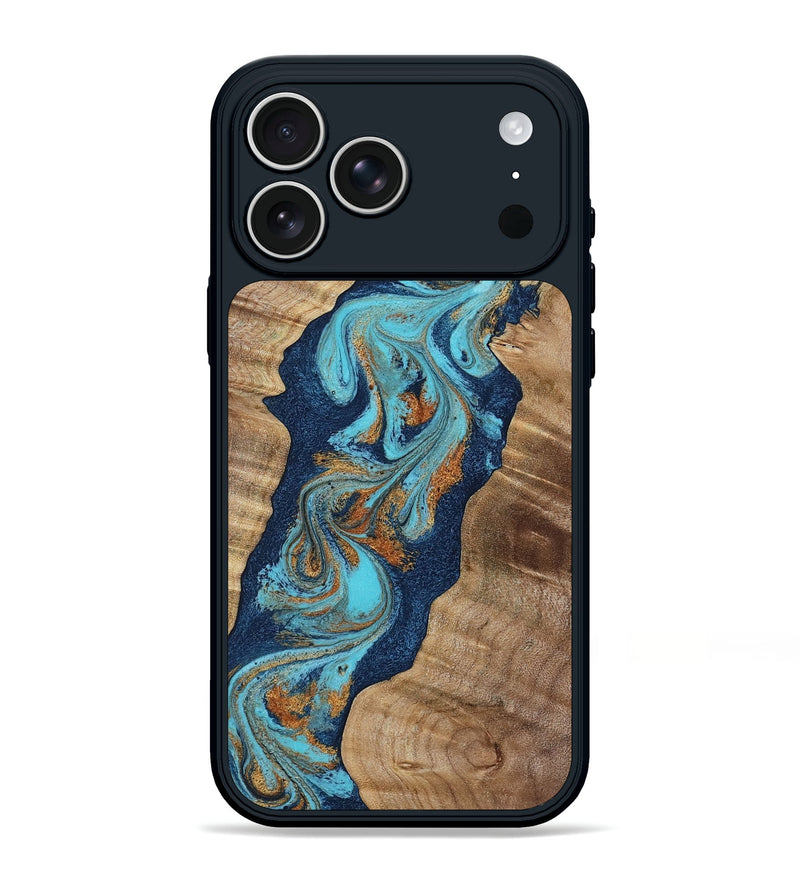 iPhone 17 Pro Max Wood Phone Case - Latonya (Teal & Gold, 807081)